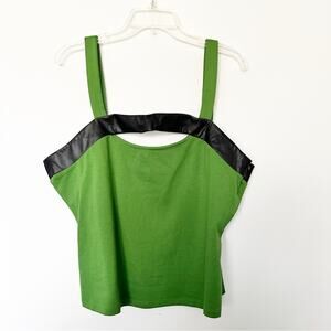 New Anthropologie Maeve Green Black Faux Leather Trim Cutout Top Size XLarge